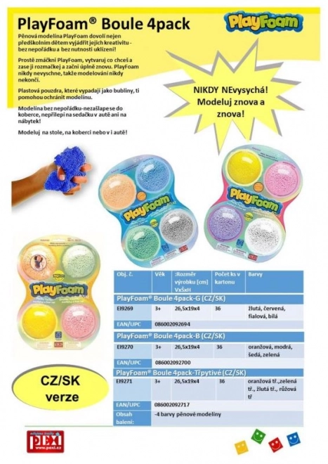 PlayFoam® Modelina/Plastelina kugličasta 4 boje na karti 19,5x27x3cm
