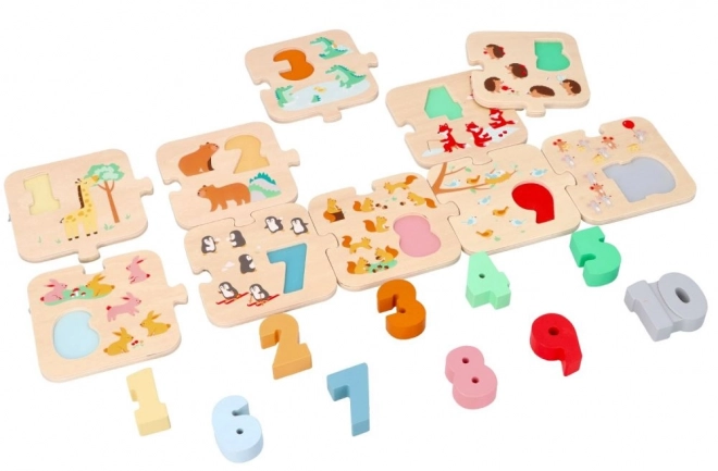 Drvene puzzle sa životinjama - učenje brojanja