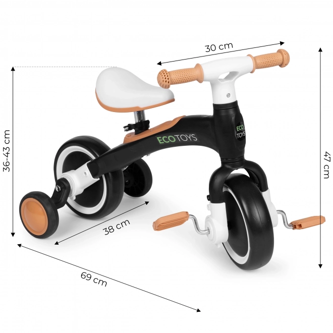 Bicikl s pedalama i pomoćnim kotačićima crni ECOTOYS