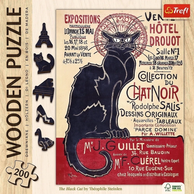 Drvene puzzle Art: Steinlen - Crna mačka, 200 dijelova