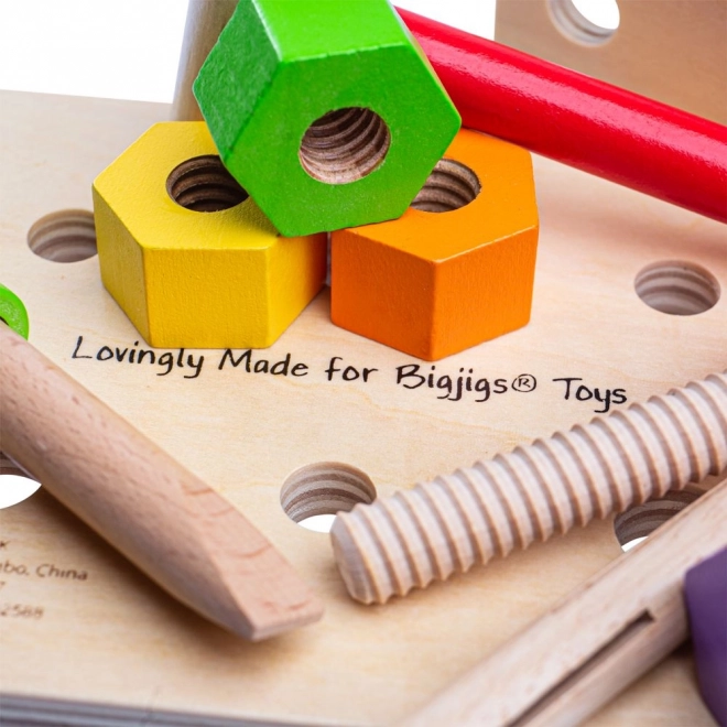 Drveni stol i kutija za alat 2u1 Bigjigs Toys