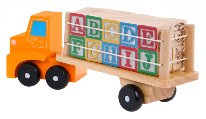 Drveni kamion s prikolicom i kockama za djecu 2+ Edukativna igračka + kocke s slovima i brojevima