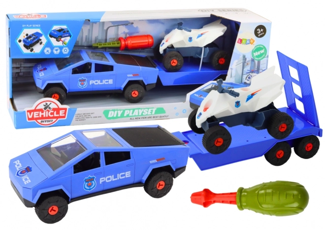 Moderni auto sa četiri kotača i karavan za uradi sam u plavoj boji