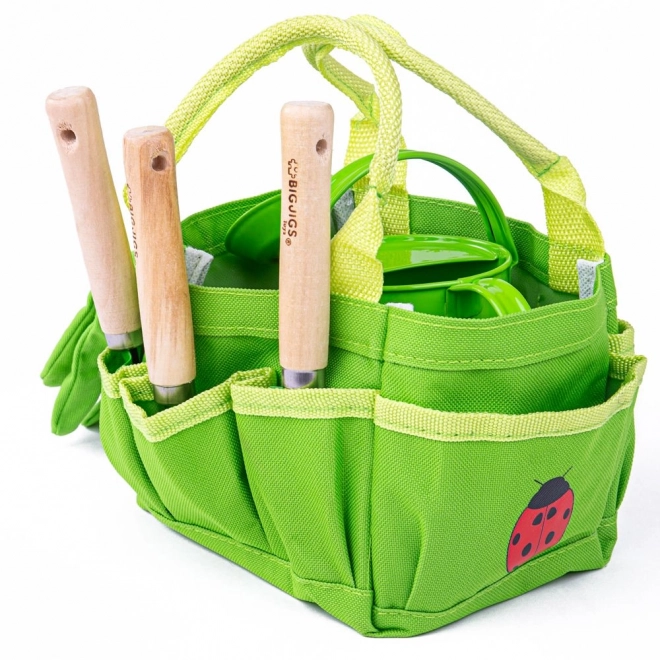 Bigjigs Toys Vrtni set alata u platnenoj torbi zeleni