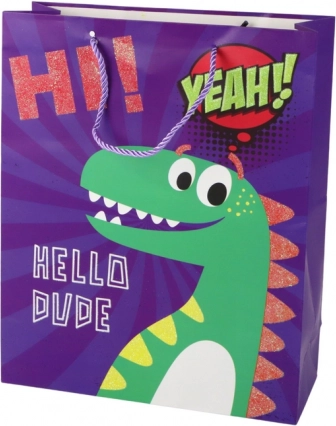 Ljubičasta poklon vrećica s dinosaurom 32 × 26 × 10 cm