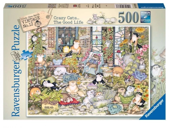 Ravensburger puzzle Lude mačke: Mačji život 500 dijelova