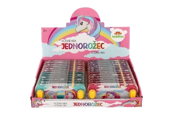 Vodena igra zagonetka 15,5x7cm plastika jednorog 4 vrste 24kom u kutiji