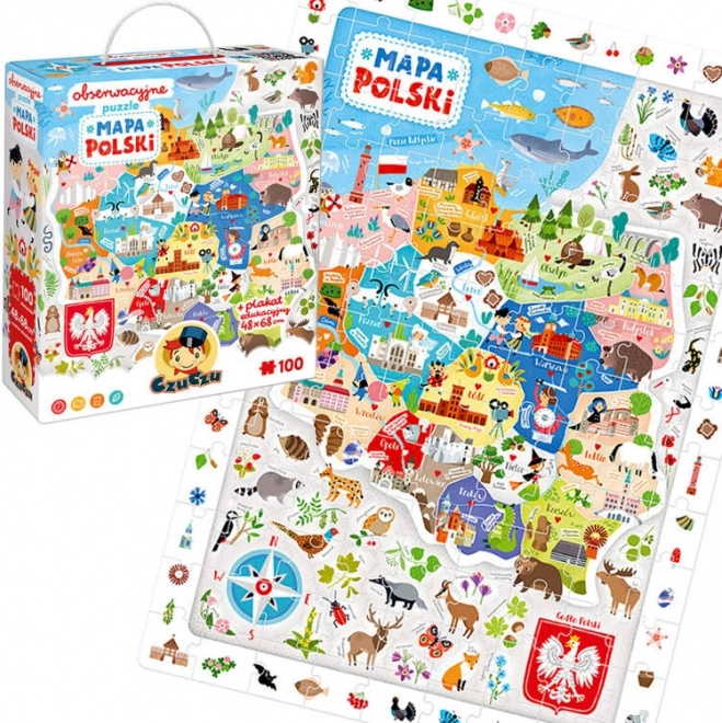 Promatračke puzzle - Karta Poljske 100 dijelova