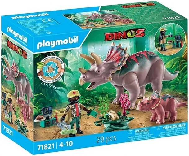 Playmobil dinos triceratops s mladunčetom i istraživačem