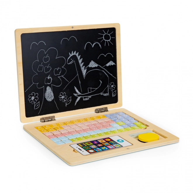 ECOTOYS Drveni prijenosnik s magnetskim monitorom - ružičasti