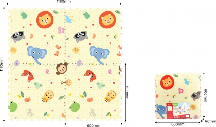 Meki pjenasti blokovi sa životinjama 60 × 60 cm, set 4 kom