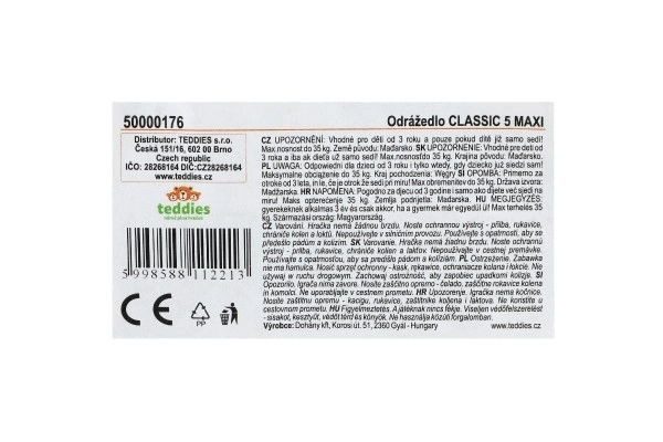 Odrážedlo CLASSIC 5 MAXI plast visina sjedala 33cm nosivost do 35kg od 3 godine
