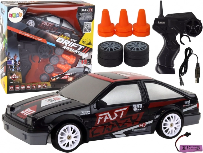 Sportski RC automobil 1:24 crni s izmjenjivim kotačima