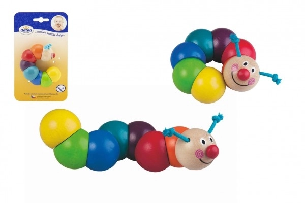 Raznobojna drvena gusjenica Tea 13cm na kartonu 6m+