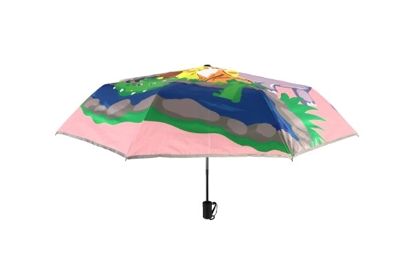 Sklopivi ružičasti kišobran sa životinjicama, tkanina/metal 28cm u vrećici