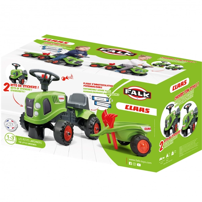 Guralica traktor Claas zelene boje s volanom i prikolicom