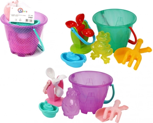 Plastični set za pijesak i vodu s kantom i mlincem u mrežici 20 × 19 cm