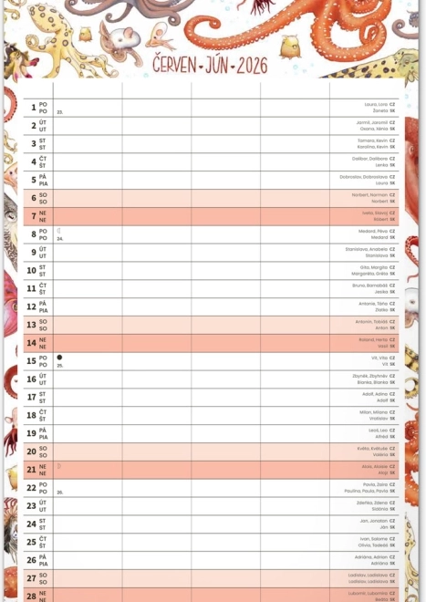 Zidni kalendar Obiteljski planeri 2026 s ilustracijama Animaliuma