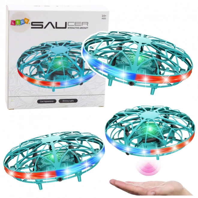 Dron UFO upravljan rukom s LED svjetlima tirkizni