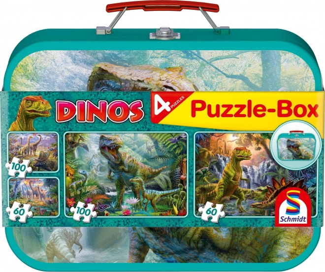 SCHMIDT Puzzle Dinosauri 4u1 u metalnom kovčegu (60,60,100,100 dijelova)