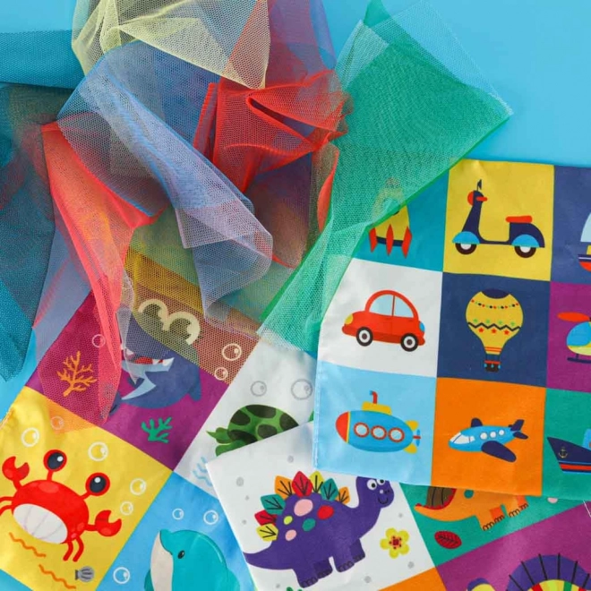 Montessori senzorička kutija s šarenim maramicama i životinjama