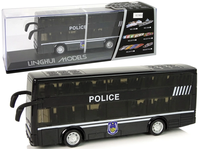 Policijski dvokatni crni autobus s pogonom na trenje