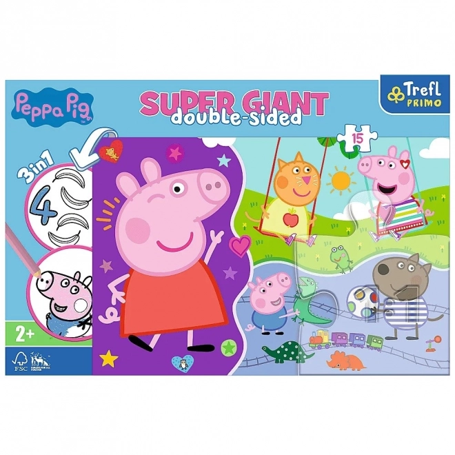Puzzle 3u1 GIGANT obostrano 15 dijelova Praščić Peppa/Peppa Pig 60x40cm u kutiji 40x27x6cm 24m+