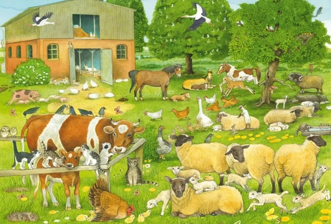 Puzzle obitelji životinja na selu 100 komada