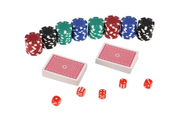 Poker set 100kom + karte + kockice u kovčegu u kutiji 28x25x8cm