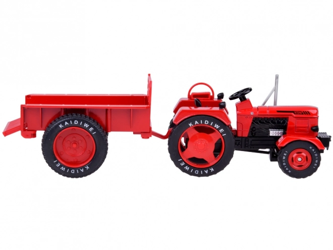Crveni metalni traktor s gumenim kotačima 1:18