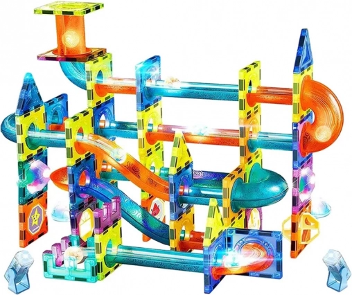 Magnetična plastična staza za kuglice 110 komada 16 kuglica + dodaci na baterije u kutiji 36x28x9 cm