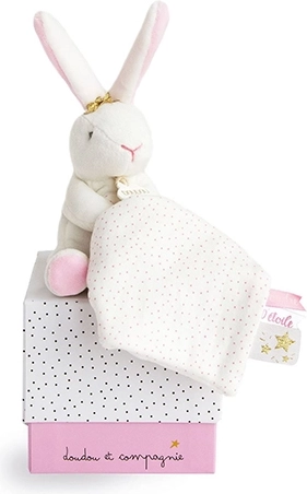 Doudou poklon-set – plišani zeko s dudom krpicom 10 cm ružičasti