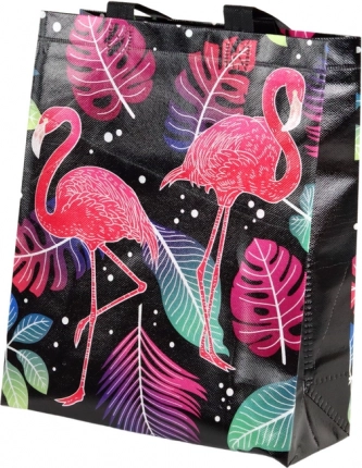 Poklon-vrećica flamingosi crna 30,5 × 24,5 × 10 cm