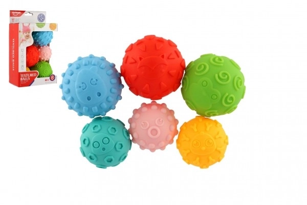 Set loptica 6 kom s teksturom gumenih 6-8cm u kutiji 15x24x8cm 6m+