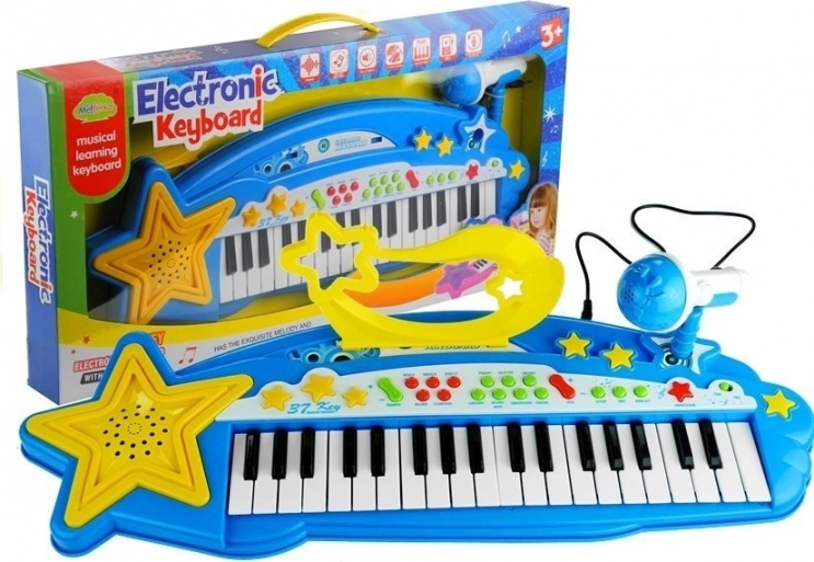Dječji klavir s 37 tipki s MP3 i mikrofonom – plavi