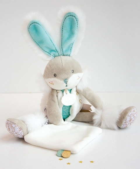 Doudou poklon set – plišani zeko s dekicom 31 cm – Tirkizna