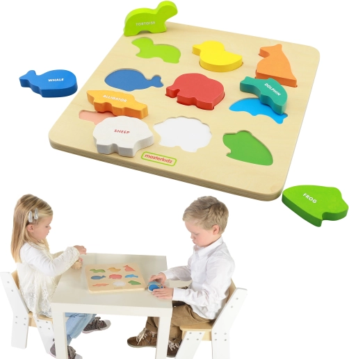 Drvena sortirna ploča šarenih životinja MASTERKIDZ Montessori