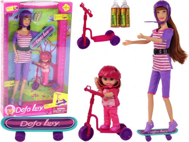 Set lutkica Defa Lucy s ružičastim romobilom i skateboardom