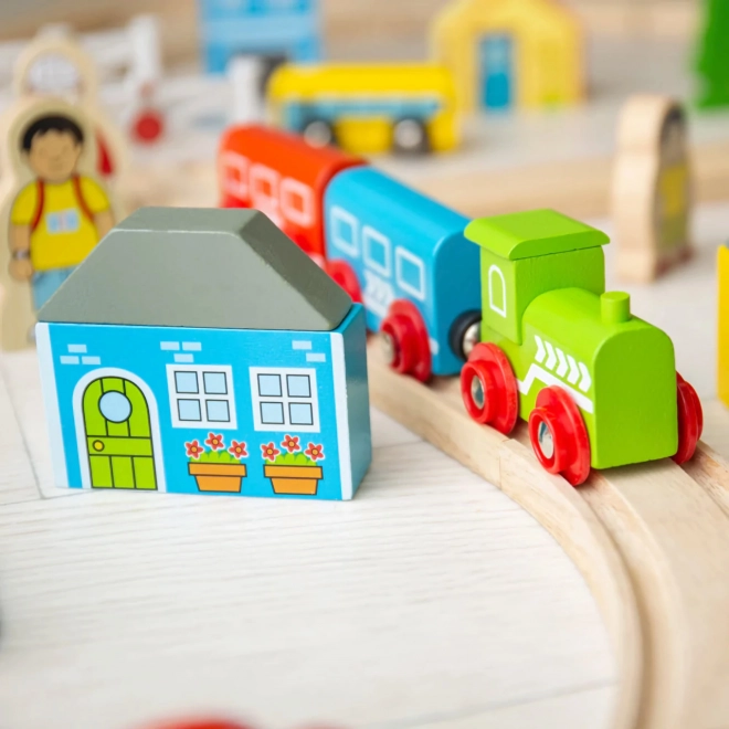 Bigjigs Rail Drvena vlakodrava grad i selo 101 dijelova