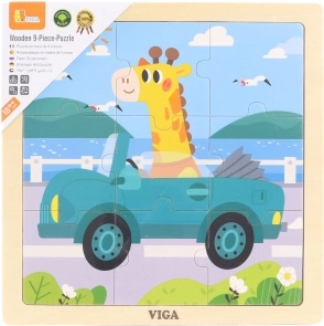 Drvene puzzle sa žirafom u autu, 9 dijelova