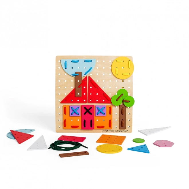 Bigjigs Toys Drvena igra za nizanje Geometrijski oblici