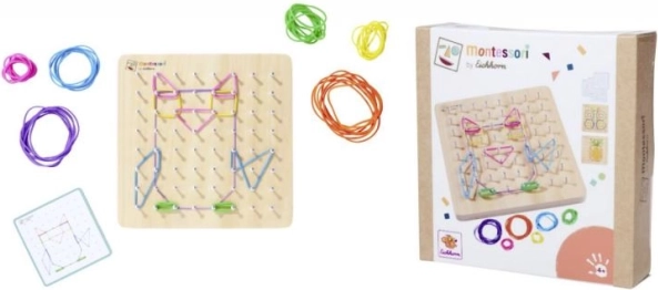 Montessori geometrijska ploča s raznobojnim gumicama