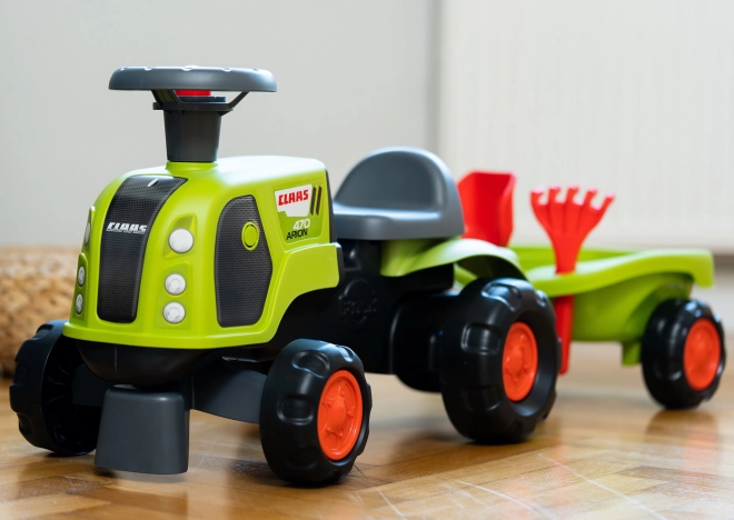 Dječji traktor Falk Claas 470 Arion zeleni s prikolicom i setom za pijesak