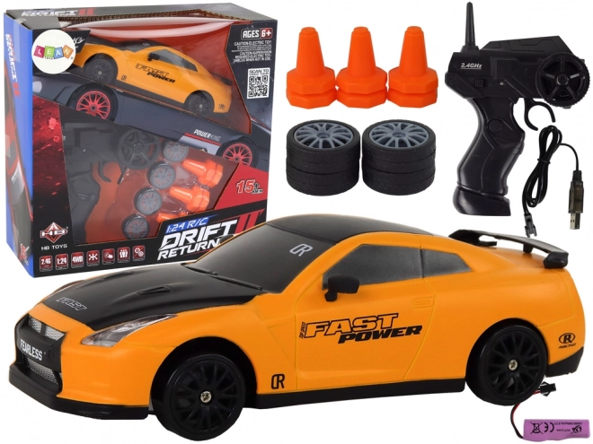 Daljinski upravljani sportski auto R/C 1:24 zamjenjivi kotači – Žuta