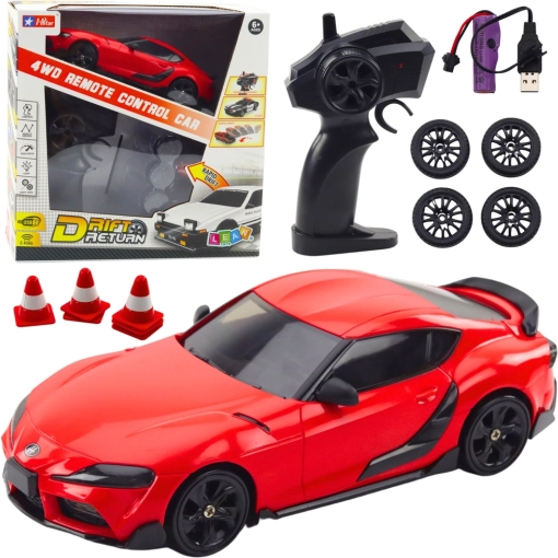 RC drift auto 4WD s izmjenjivim kotačima – crveno