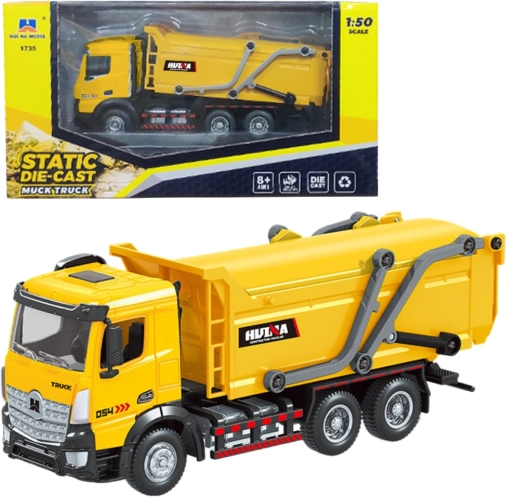 Metalni model kamiona za smeće Huina žuti 1:50