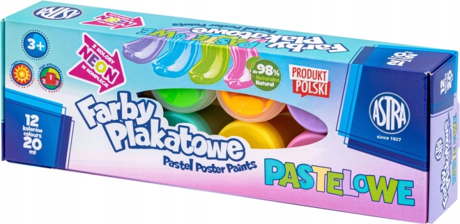 Tempera boje ASTRA pastelne 12×20 ml, 2 neonske