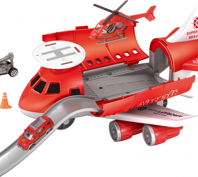 Vatrogasna zrakoplovna postaja s vozilima i helikopterom