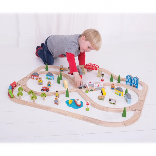Bigjigs Rail Drvena vlakodrava grad i selo 101 dijelova