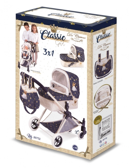 DeCuevas 80732 Kolica za lutke 3 u 1 XL s torbom Classic Gold 2020 - 81 cm